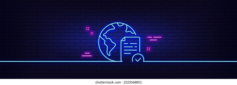 Neon light glow effect. Online voting line icon. Internet vote sign. Web election symbol. 3d line neon glow icon. Brick wall banner. Online voting outline. Vector