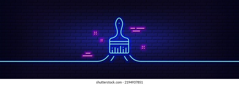 Neon Light Glow Effect. Paint Brush Line Icon. Wall Paintbrush Sign. Creative Drawing Art Symbol. 3d Line Neon Glow Icon. Brick Wall Banner. Brush Outline. Vector