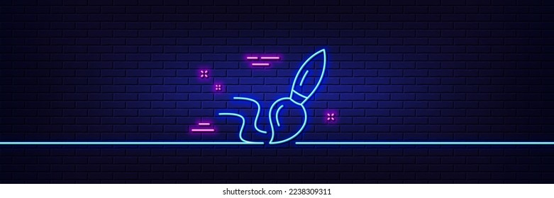 Neon light glow effect. Paint brush line icon. Wall paintbrush sign. Creative drawing art symbol. 3d line neon glow icon. Brick wall banner. Brush outline. Vector