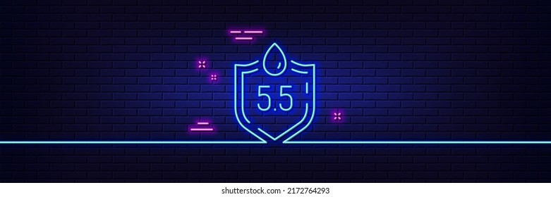 Neon light glow effect. Ph neutral line icon. Clinically tested sign. Water drop symbol. 3d line neon glow icon. Brick wall banner. Ph neutral outline. Vector