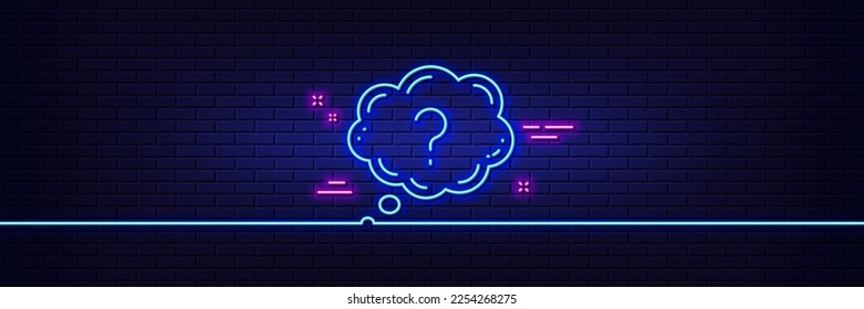 Neon light glow effect. Question mark line icon. Quiz chat bubble sign. 3d line neon glow icon. Brick wall banner. Question mark outline. Vector