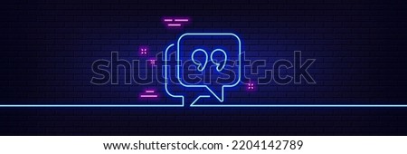 Neon light glow effect. Quote bubble line icon. Chat comment sign. Speech bubble symbol. 3d line neon glow icon. Brick wall banner. Quote bubble outline. Vector