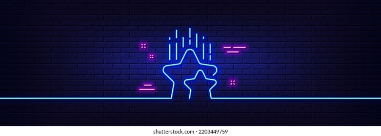 Efecto luminoso neón. Icono de línea de estrellas de clasificación. Signo de clasificación de estrellas. Mejor símbolo de rango. Icono de resplandor de neón de 3d línea. Banner de pared de ladrillo. El contorno de las estrellas de clasificación. Vector