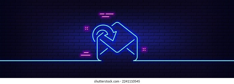 Neon light glow effect. Receive Mail download line icon. Incoming Messages correspondence sign. E-mail symbol. 3d line neon glow icon. Brick wall banner. Receive Mail outline. Vector