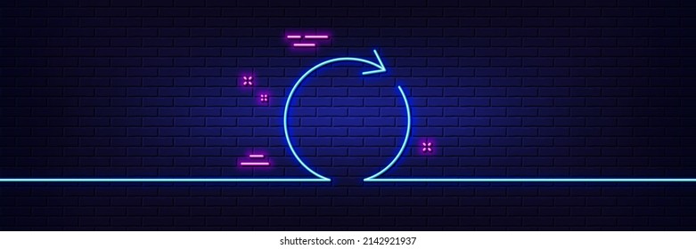 Neon light glow effect. Refresh line icon. Rotation arrow sign. Reset or Reload symbol. 3d line neon glow icon. Brick wall banner. Synchronize outline. Vector