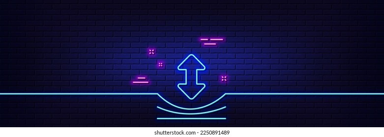 Neon light glow effect. Resilience line icon. Elastic material sign. 3d line neon glow icon. Brick wall banner. Resilience outline. Vector