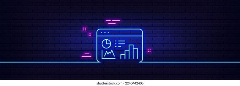 Neon light glow effect. Seo statistics line icon. Search engine optimization sign. Analytics chart symbol. 3d line neon glow icon. Brick wall banner. Seo statistics outline. Vector