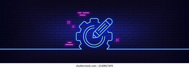 Efecto luminoso neón. Preferencias icono de la línea de velocidades. CogWheel con señal de estrella. Editar el símbolo del proceso de trabajo. Icono de resplandor de neón de 3d línea. Banner de pared de ladrillo. Ajusta el contorno del engranaje. Vector