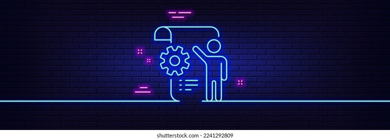 Neonhellgrauer Effekt. Einstellungen für das Blueprint-Zeilensymbol. Konstruktionskennzeichen für das Cograd-Werkzeug. Zahnradsymbol. 3D-Linie Neonglühsymbol. Brick-Wand-Banner. Rahmenplan für Einstellungen Vektorgrafik