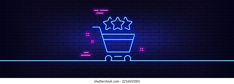 Neonhellgrauer Effekt. Warenkorb Sterne Bewertung Linie Symbol. Kundenranking-Schild. Supermarkt-Ranking-Symbol. 3D-Linie Neonglühsymbol. Brick-Wand-Banner. Rahmenplan für das Einkaufen. Vektorgrafik