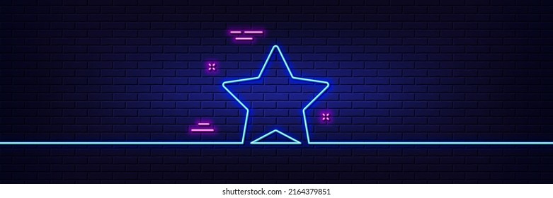 Efecto luminoso neón. Icono de línea de estrella. El mejor signo. Marcador o símbolo Favorito. Icono de resplandor de neón de 3d línea. Banner de pared de ladrillo. Esquema estelar. Vector