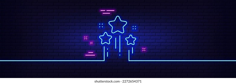 Neon light glow effect. Stars line icon. Best ranking sign. Firework symbol. 3d line neon glow icon. Brick wall banner. Stars outline. Vector