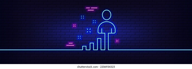Efecto luminoso neón. Icono de línea de estadísticas. Signo de administración de negocios. Mejor símbolo de empleado. Icono de resplandor de neón de 3d línea. Banner de pared de ladrillo. Esbozo de estadísticas. Vector