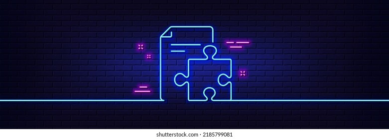 Neon light glow effect. Strategy line icon. Technical instruction sign. 3d line neon glow icon. Brick wall banner. Strategy outline. Vector