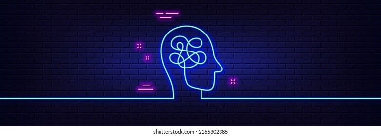 Neon light glow effect. Stress line icon. Confused mind sign. Depression or Mental health symbol. 3d line neon glow icon. Brick wall banner. Stress outline. Vector