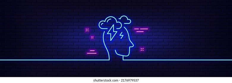 Neon light glow effect. Stress line icon. Anxiety depression sign. Mental health symbol. 3d line neon glow icon. Brick wall banner. Stress outline. Vector