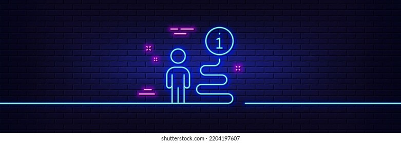 Neon light glow effect. Support line icon. Help information sign. Info path symbol. 3d line neon glow icon. Brick wall banner. Support outline. Vector