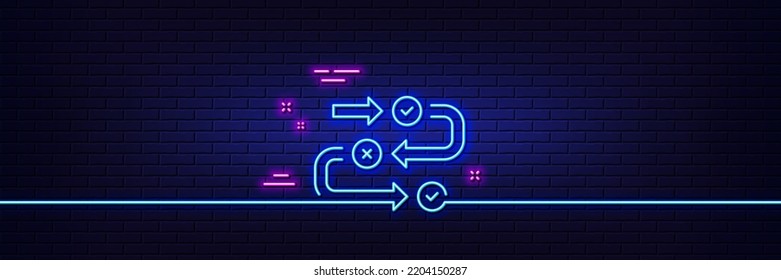 Neon light glow effect. Survey progress line icon. Quiz algorithm sign. Business interview symbol. 3d line neon glow icon. Brick wall banner. Survey progress outline. Vector
