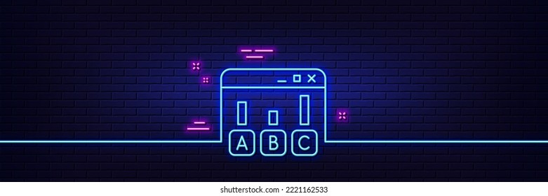 Neon light glow effect. Survey results line icon. Best answer sign. Business stats symbol. 3d line neon glow icon. Brick wall banner. Survey results outline. Vector