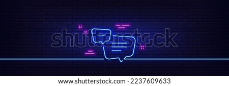 Neon light glow effect. Text message line icon. Chat comment sign. Speech bubble symbol. 3d line neon glow icon. Brick wall banner. Text message outline. Vector