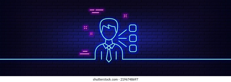 Neon Light Glow Effect. Third Party Line Icon. Team Leader Sign. Business Conversation Symbol. 3d Line Neon Glow Icon. Brick Wall Banner. Third Party Outline. Vector