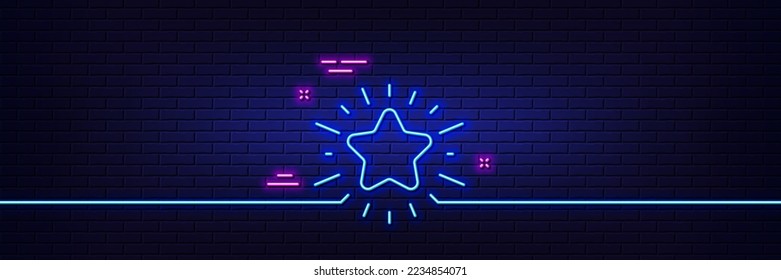Neon light glow effect. Twinkle star line icon. Best ranking sign. Favorite symbol. 3d line neon glow icon. Brick wall banner. Twinkle star outline. Vector