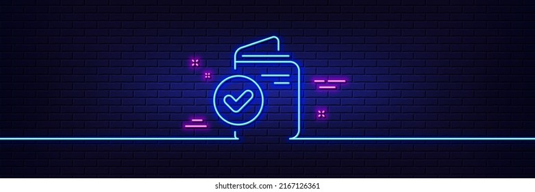 Neonhellgrauer Effekt. Symbol für die Dokumentlinie überprüfen. Angenommenes Passzeichen. Genehmigtes Symbol. 3D-Linie Neonglühsymbol. Brick-Wand-Banner. Übersicht des Korrekturdokuments Vektorgrafik