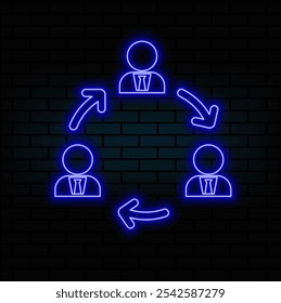 Neon light glow effect. Virtual conference line icon. Online training sign. Video team presentation symbol. 3d line neon glow icon. Brick wall banner. Video conference outline. Vector.