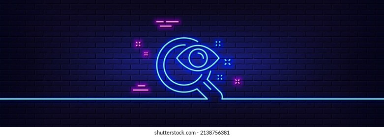 Neonhellgrauer Effekt. Testzeilensymbol für Sichtlinien. Sichtprüfzeichen. Symbol für die Klinik der Oculist. 3D-Linie Neonglühsymbol. Brick-Wand-Banner. Umriss für Sehtests. Vektorgrafik