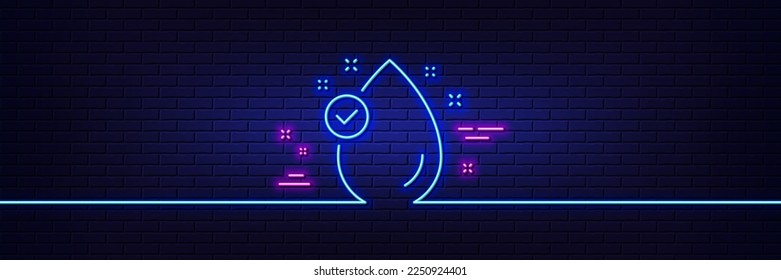 Neonhellgrauer Effekt. Vitamin-E-Strichsymbol. Öltropfenschild. 3D-Linie Neonglühsymbol. Brick-Wand-Banner. Vitamin-E-Umriss. Vektorgrafik