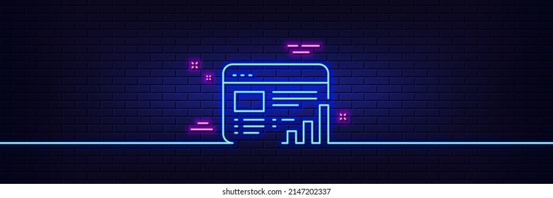 Neon light glow effect. Web report line icon. Column graph sign. Growth diagram symbol. 3d line neon glow icon. Brick wall banner. Web report outline. Vector