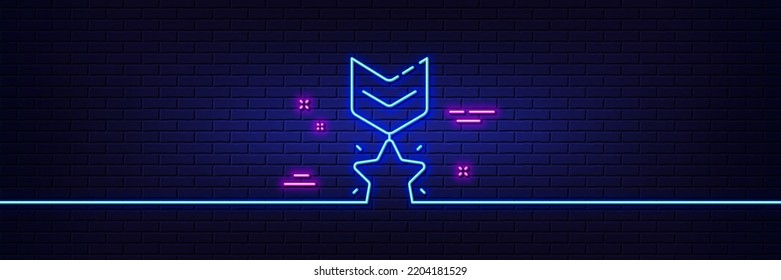 Neon light glow effect. Winner medal line icon. Ranking star sign. Best rank symbol. 3d line neon glow icon. Brick wall banner. Winner medal outline. Vector