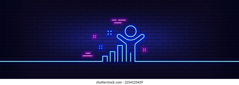 Neon light glow effect. Winner line icon. Best results sign. First place symbol. 3d line neon glow icon. Brick wall banner. Winner outline. Vector