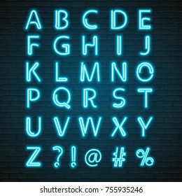 Neon Light Glowing Alphabet With Microphone Symbol Illustration