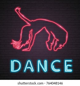 Neon Light Glowing Break Dance Graphic Silhouette Red Colour and Dark Background