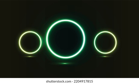 Neon Light, Glowing Circle , Blank | Circle Light on a Brown Background | Neon Lights Background | Abstract Glowing Lights Background Vector. Tropical Neon Frames. Bright Glowing Cyber Flora Frame