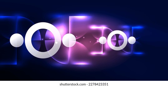 Neon light glowing circles vector abstract background