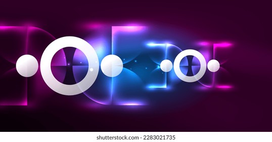 Neon light glowing circles vector abstract background