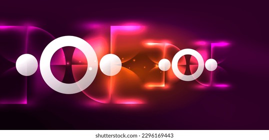 Neon light glowing circles vector abstract background