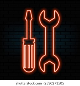 Neon light glowing with configure icon. Tools symbol glowing animation. glowing sign.4