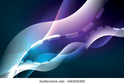 Neon light glowing effect. Modern blue shiny neon wave line. Banner, poster template. Glow swirl light effect. Blue abstract background. Abstract technology background.