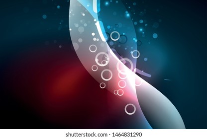 Neon light glowing effect. Modern blue shiny neon wave line. Banner, poster template. Glow swirl light effect. Blue abstract background. Abstract technology background.