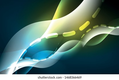 Efecto luminoso neón. Línea moderna de onimato brillante azul. Cartel, plantilla de afiches. Efecto de la luz de giro brillante. Fondo abstracto azul. Resumen de los antecedentes tecnológicos.