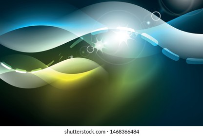 Neon light glowing effect. Modern blue shiny neon wave line. Banner, poster template. Glow swirl light effect. Blue abstract background. Abstract technology background.