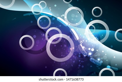 Neon light glowing effect. Modern blue shiny neon wave line. Banner, poster template. Glow swirl light effect. Blue abstract background. Abstract technology background.