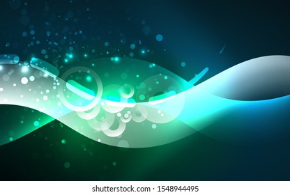Neon light glowing effect. Modern blue shiny neon wave line. Banner, poster template. Glow swirl light effect. Blue abstract background. Abstract technology background.