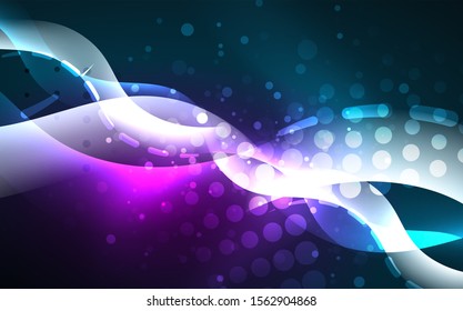 Efecto luminoso neón. Línea moderna de onimato brillante azul. Cartel, plantilla de afiches. Efecto de la luz de giro brillante. Fondo abstracto azul. Resumen de los antecedentes tecnológicos.