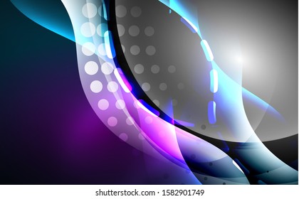 Efecto luminoso neón. Línea moderna de onimato brillante azul. Cartel, plantilla de afiches. Efecto de la luz de giro brillante. Fondo abstracto azul. Resumen de los antecedentes tecnológicos.
