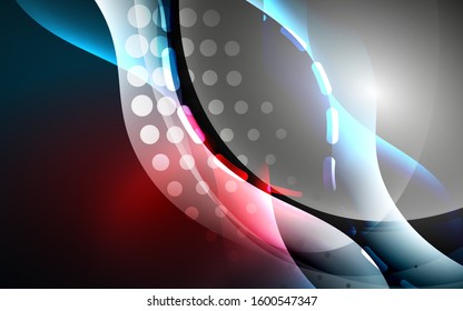 Neon light glowing effect. Modern blue shiny neon wave line. Banner, poster template. Glow swirl light effect. Blue abstract background. Abstract technology background.