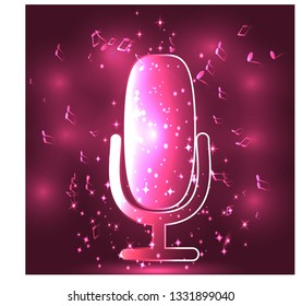 Neon Light Glowing Music with Microphone Symbol Illustration Graphic